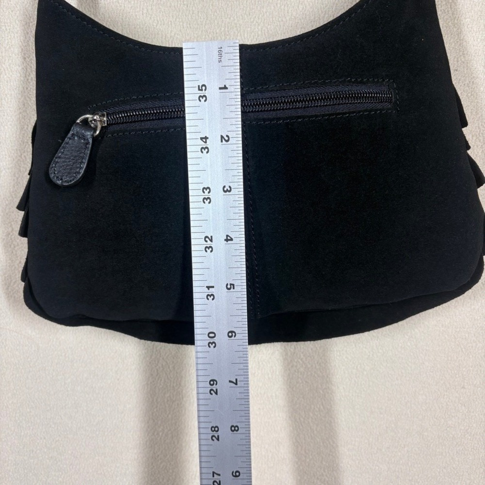 Coldwater Creek Y2K Boho Black Suede Ruffle Tiered Shoulder Bag Small Handbag - Picture 6 of 10